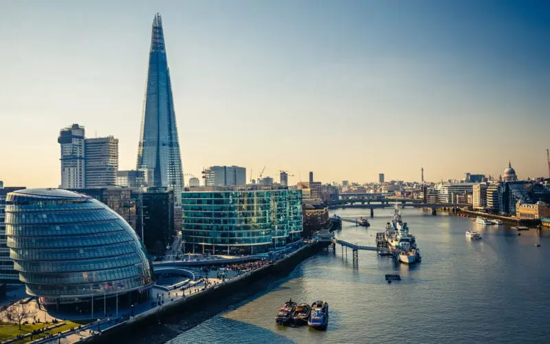 Aerial view of London and Thames.