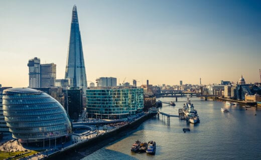 Aerial view of London and Thames.