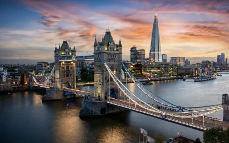 Tower bridge in London at sunset