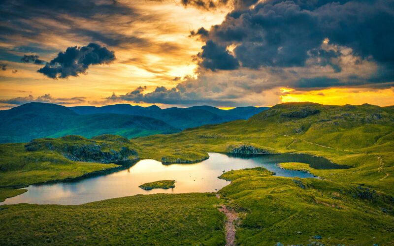 sunset over lake district
